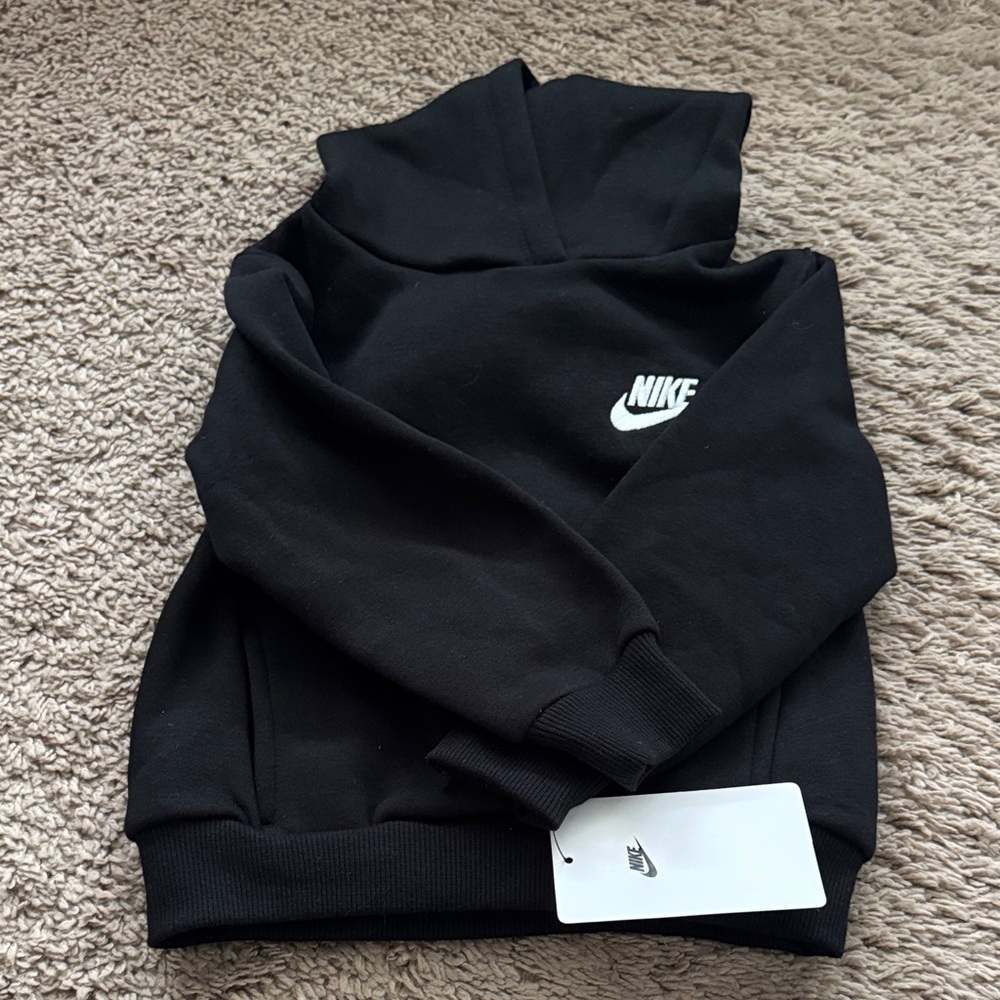 Nike Black Hoodie with White Nike Swoosh Logo 2T